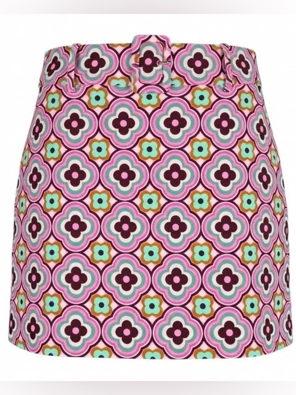 Zara Retro Floral Print Mini Skirt Belted Y2K Mod 70s Pink XS